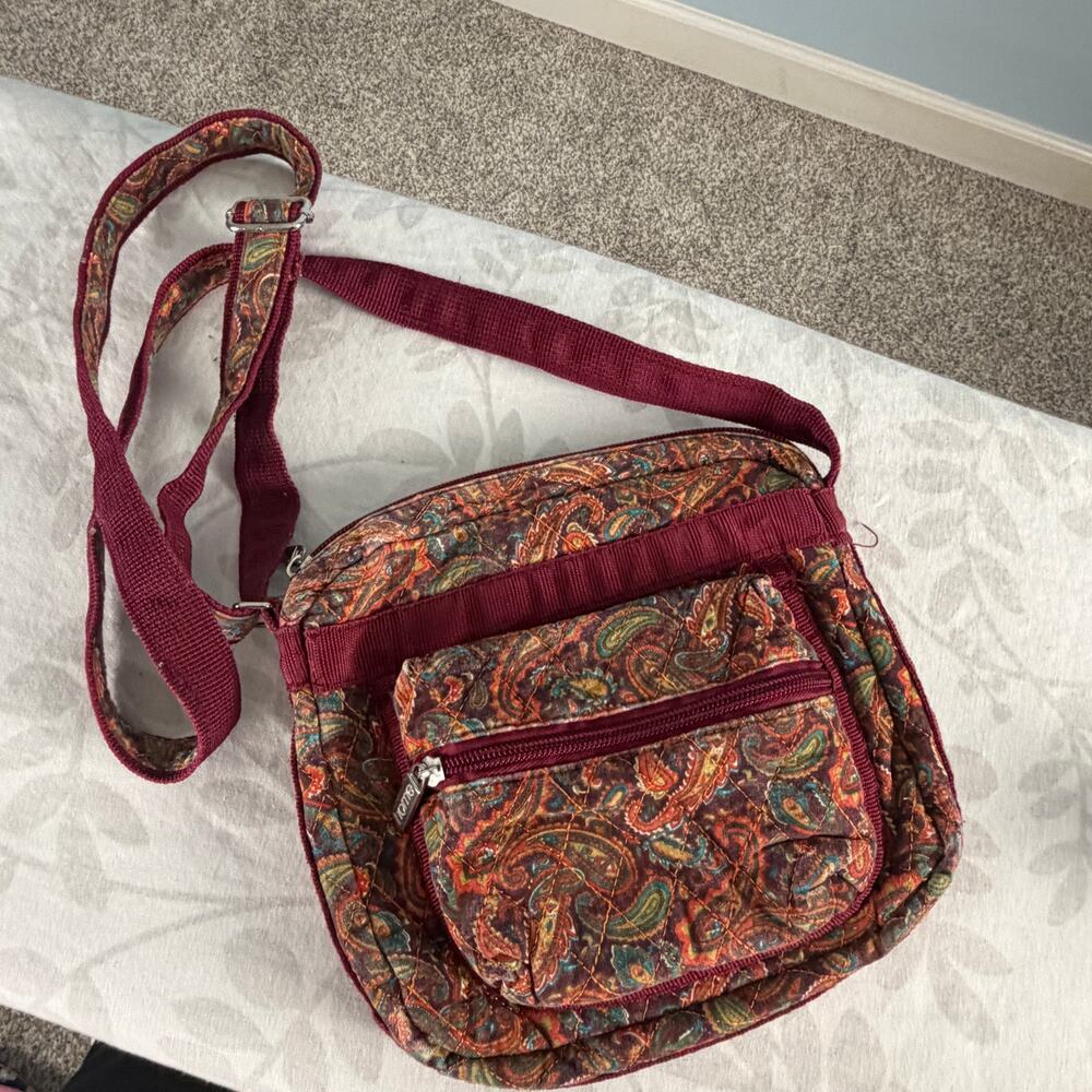 Paisley Quilted Crossbody Bag Burgundy Boho Hippie Retro Style